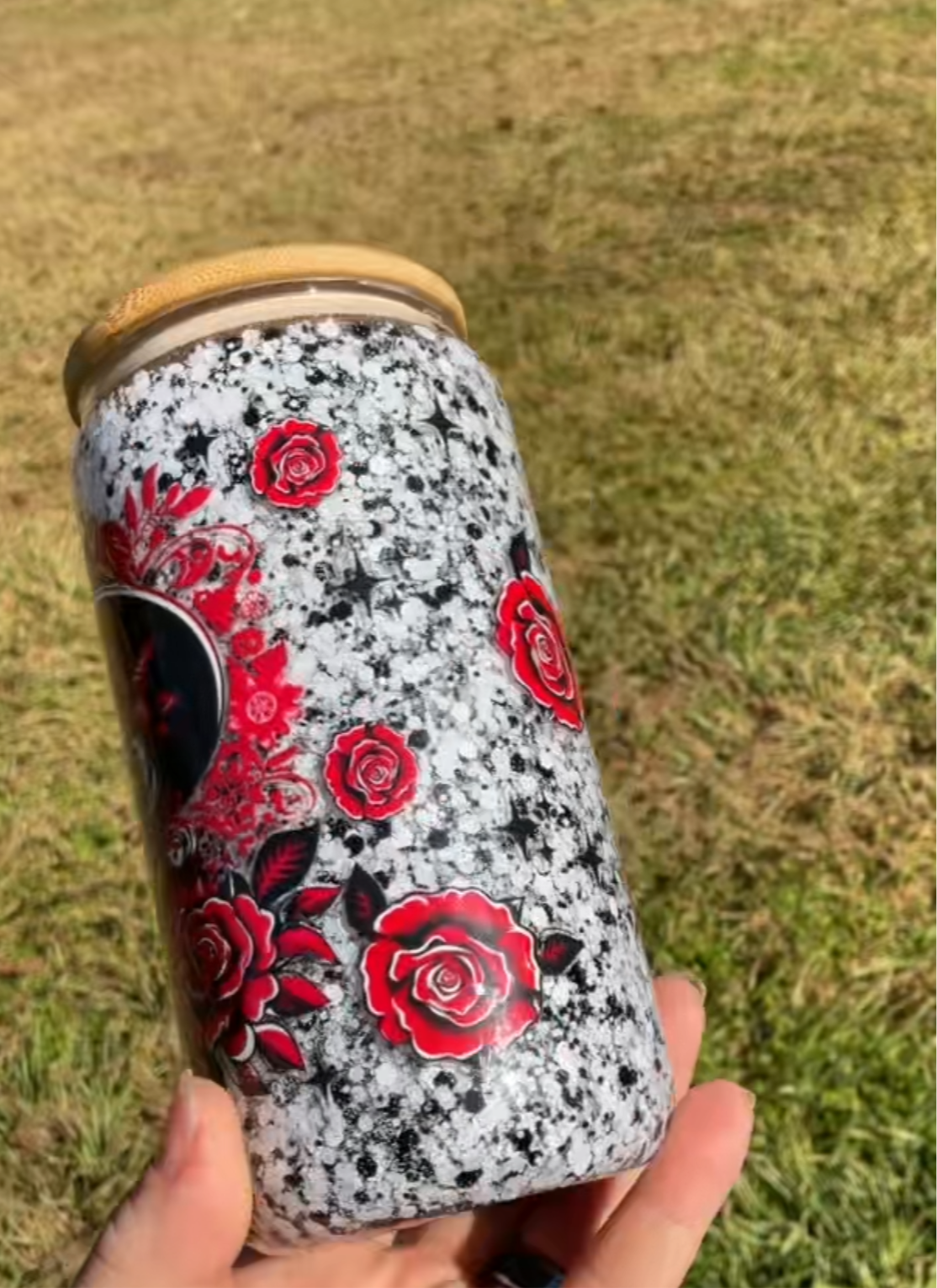 Black Red and White Glass