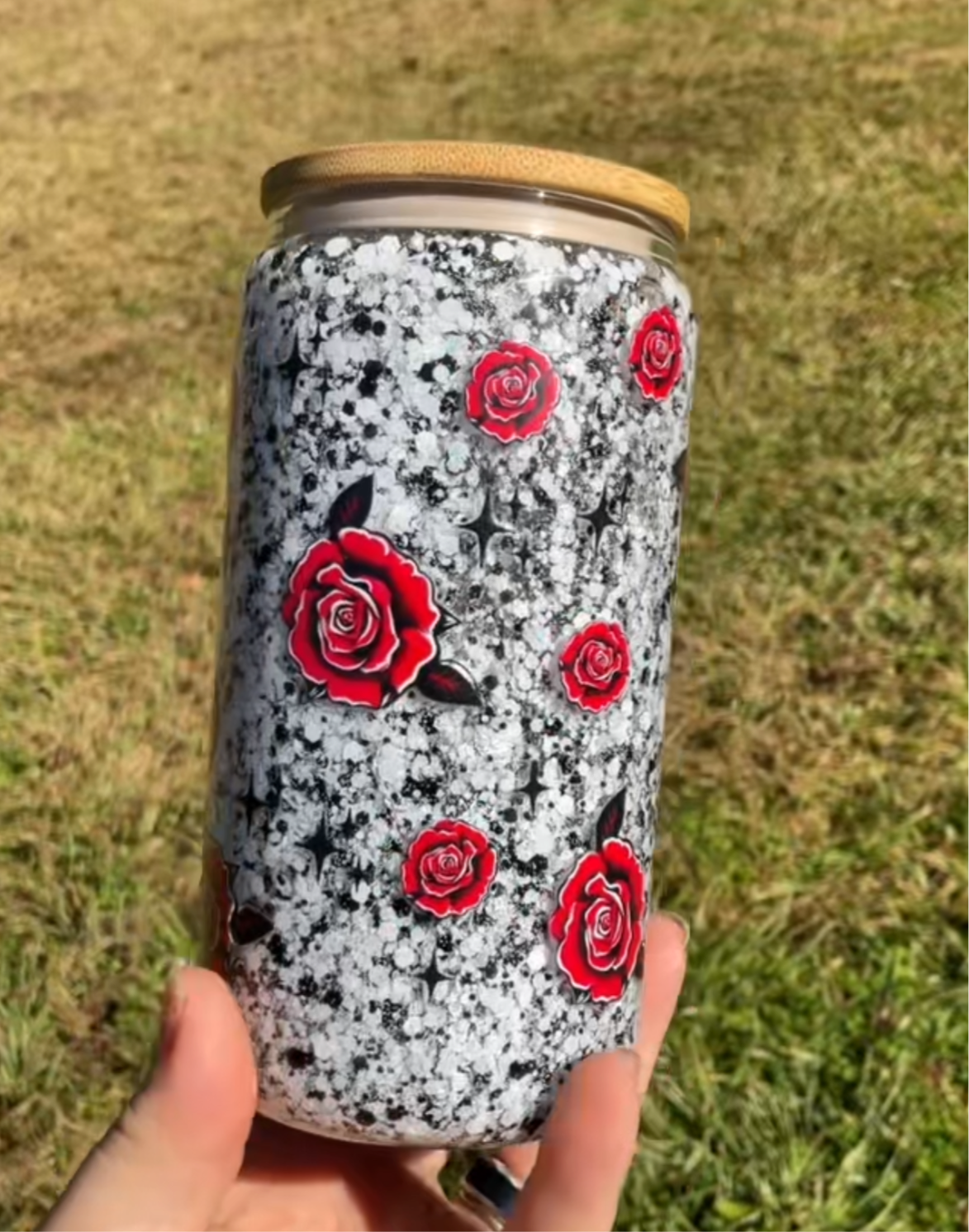 Black Red and White Glass
