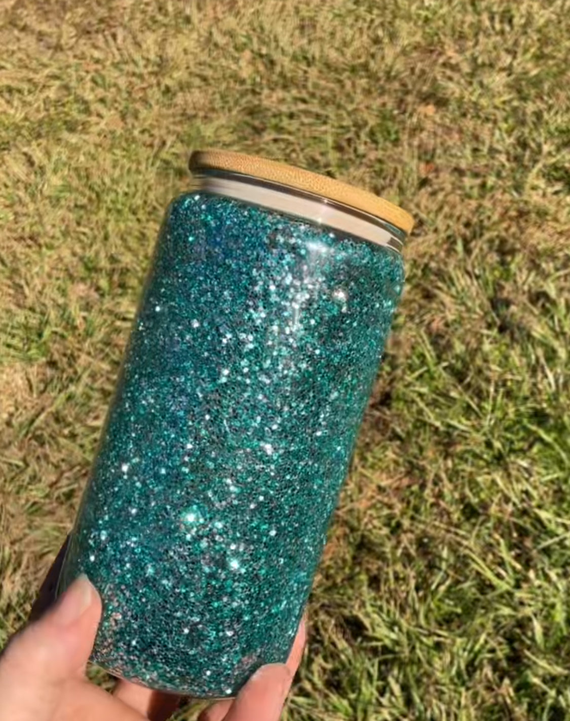 Turquoise and silver fine glitter Glass