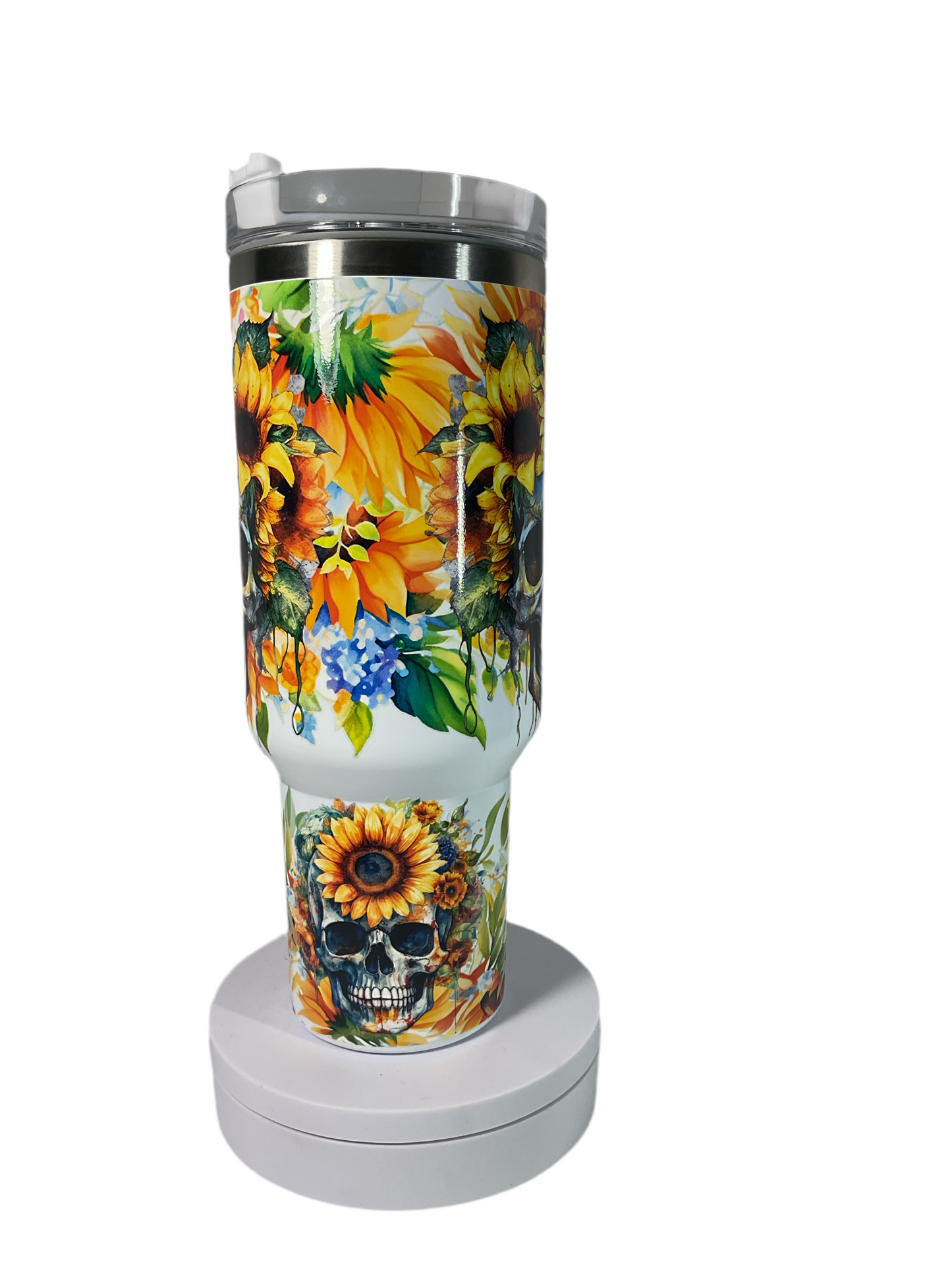 40oz Tumbler skull w/sunflower