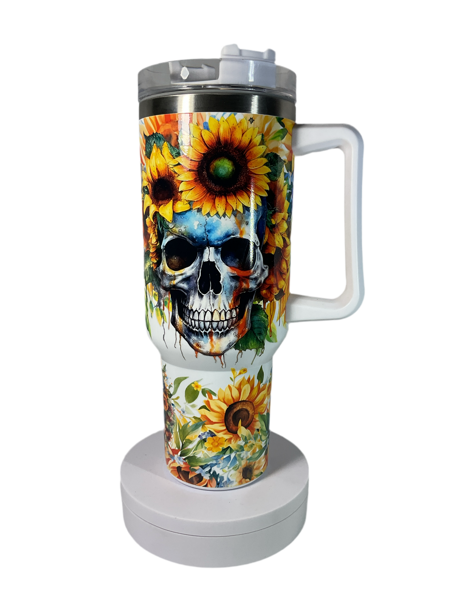 40oz Tumbler skull w/sunflower
