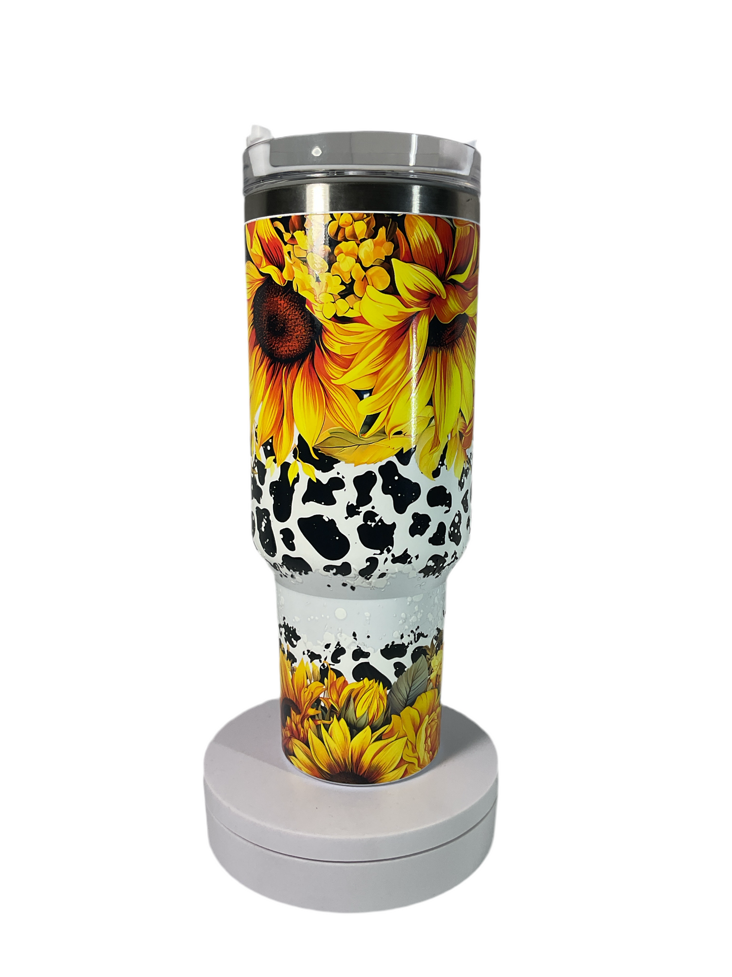 40oz Tumbler cow print w/sunflower
