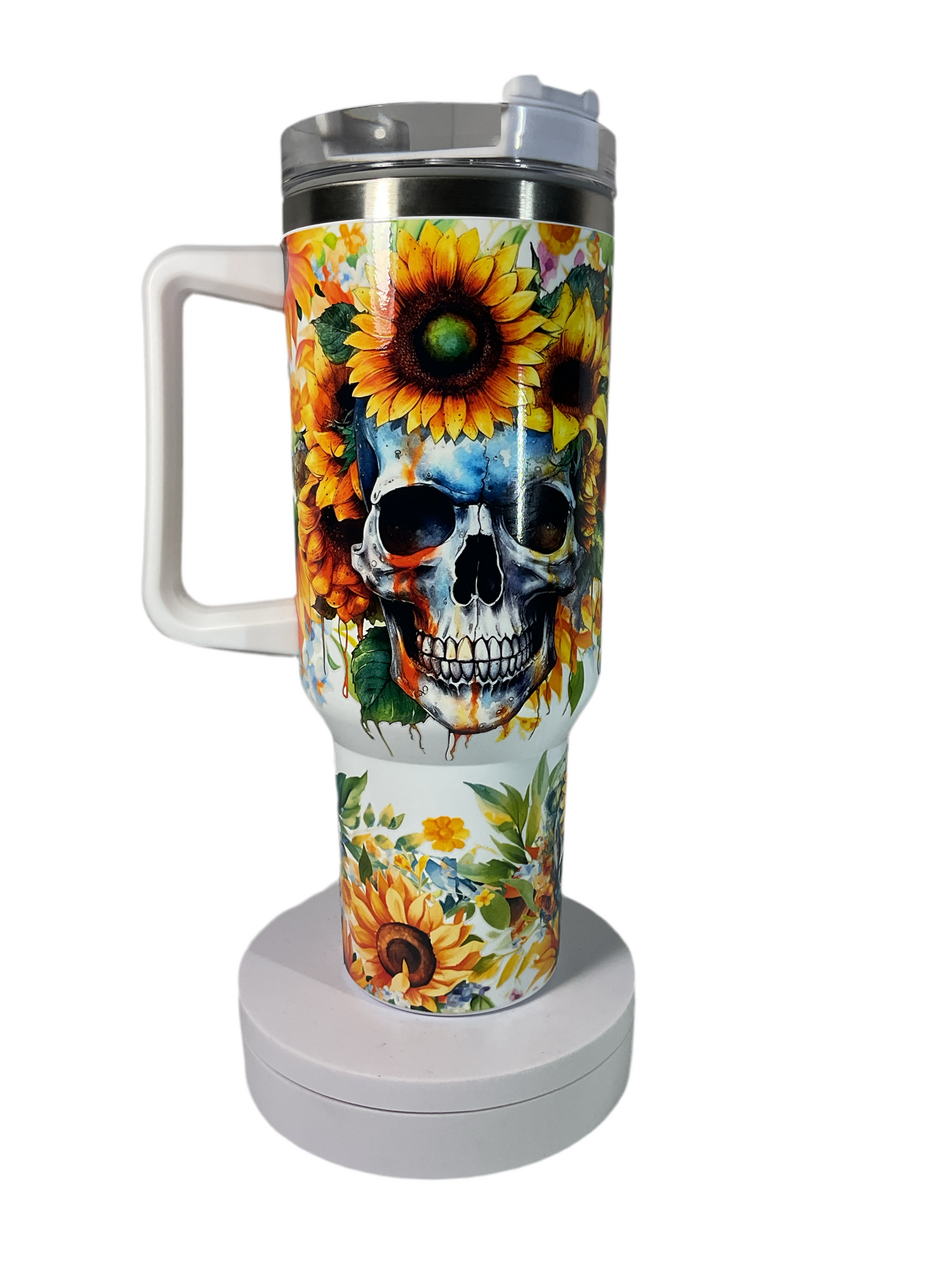 40oz Tumbler skull w/sunflower