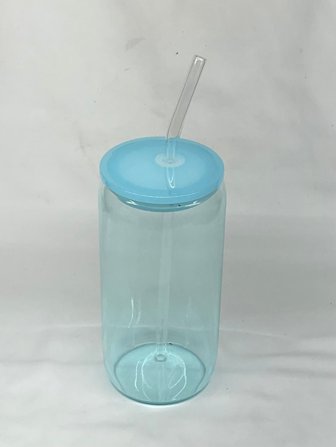 16oz Blue Clear Glass Cup