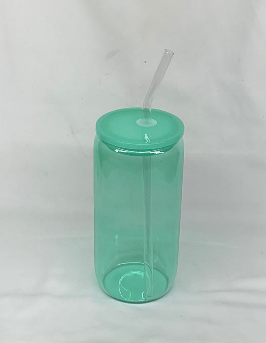 16oz Green Clear Glass Cup