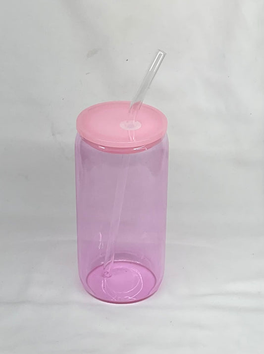 16oz Pink Clear Glass Cup